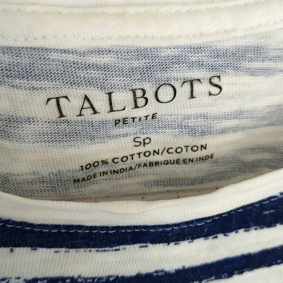 Talbots Sequined Pineapple Blue & White Striped Short-Sleeve Cotton Tee - Picture 7 of 9
